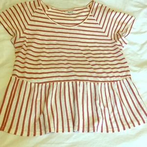Made well red and white striped peplum top